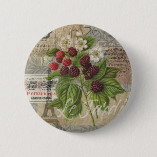 Vintage Blackberries & French Ephemera Art Collage 6 Cm Round Badge