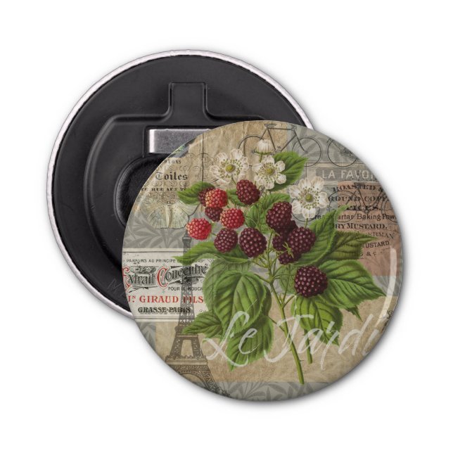 Vintage Blackberries & French Ephemera Art Collage Bottle Opener (Front)
