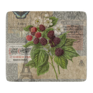 Vintage Blackberries & French Ephemera Art Collage Cutting Board