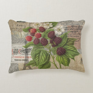 Vintage Blackberries & French Ephemera Art Collage Decorative Cushion