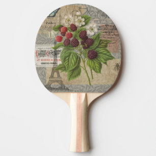 Vintage Blackberries & French Ephemera Art Collage Ping Pong Paddle