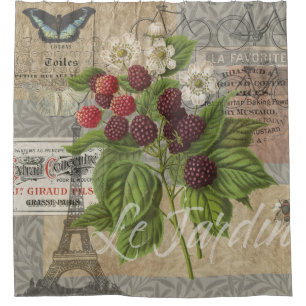 Vintage Blackberries & French Ephemera Art Collage Shower Curtain