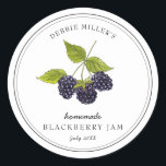 Vintage Blackberry on white Jam  Classic Round Sticker<br><div class="desc">Elegant Personalised hand painted watercolor vintage style Blackberries,  Jam jar label. Use for your homemade jam's or anything you choose. Makes great gift. Fill your information on label and enjoy.</div>
