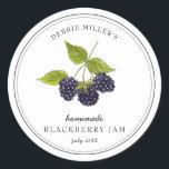 Vintage Blackberry on white Jam  Classic Round Sticker<br><div class="desc">Elegant Personalised hand painted watercolor vintage style Blackberries,  Jam jar label. Use for your homemade jam's or anything you choose. Makes great gift. Fill your information on label and enjoy.</div>