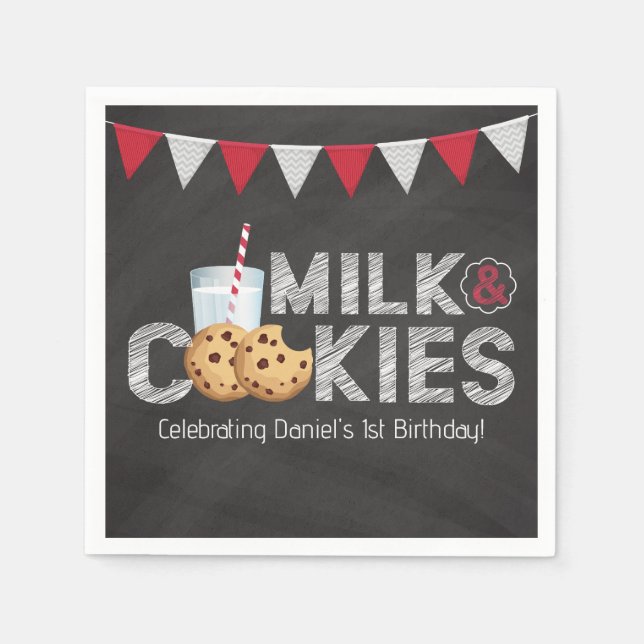 Vintage Blackboard Milk & Cookies Birthday Napkins (Front)