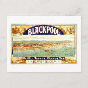 Vintage Blackpool England Travel Poster Postcard