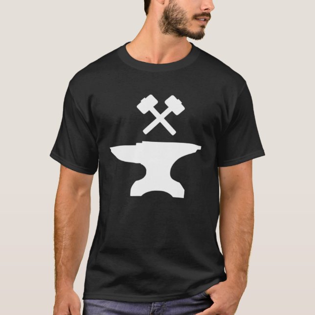 Vintage Blacksmith Anvil and Crossed Hammers T-Shirt (Front)