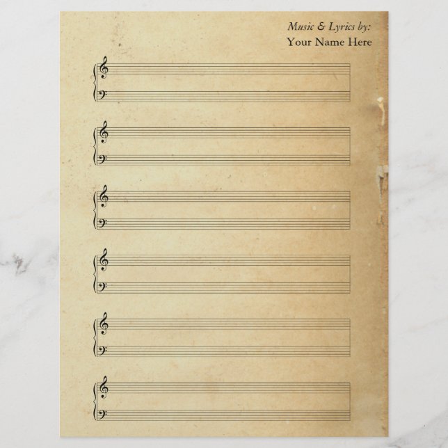 Vintage Blank Sheet Music  Piano Staves (Front)