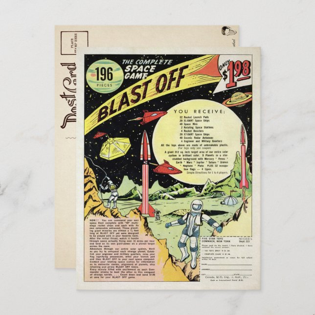 Vintage Blast Off Game Ad Postcard (Front/Back)