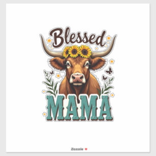 Vintage Blessed Mama Highland Cow Sunflower Wester