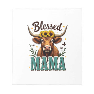 Vintage Blessed Mama Highland Cow Sunflower Wester Notepad