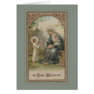 Vintage Blessed Mother Child Jesus Roses