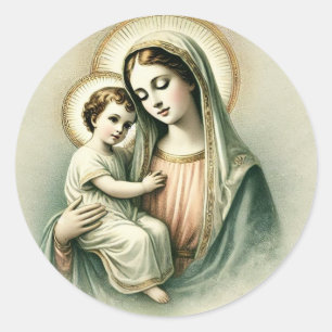 Vintage Blessed Mother Mary and Child Jesus  Classic Round Sticker