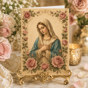 Vintage Blessed Mother Roses Prayer Catholic Card