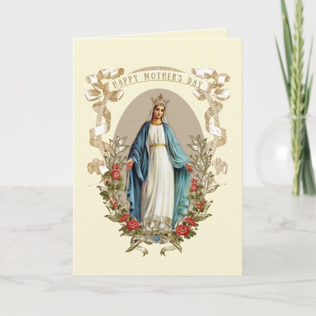 Vintage Blessed Virgin Mary Catholic Mother's Day Card (Front)