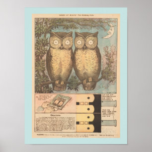 Vintage blinking owl cute fall craft  poster
