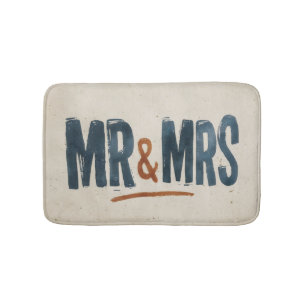 Vintage Block Print Typography "MR & MRS" Bath Mat