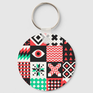 Vintage Block Shapes Abstract Background. Key Ring