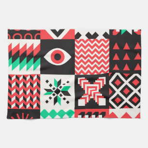 Vintage Block Shapes Abstract Background. Tea Towel
