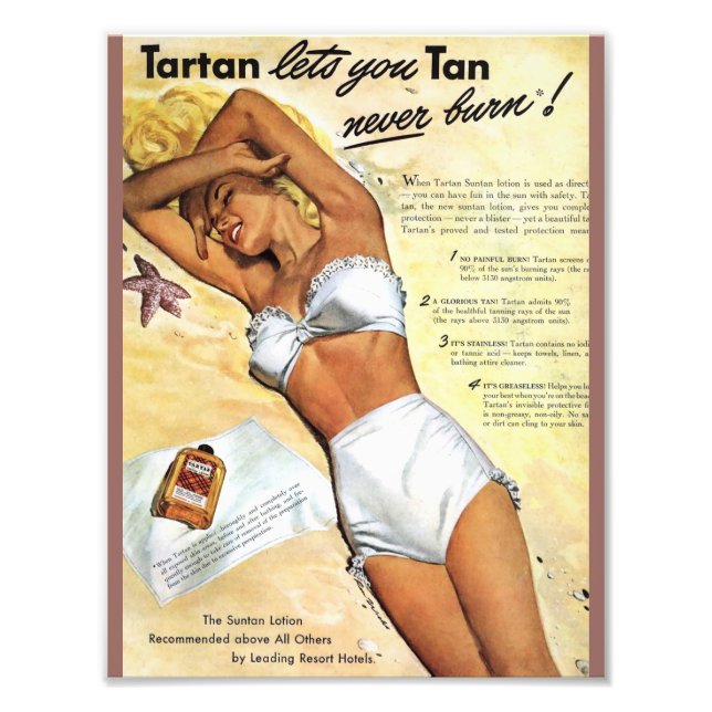 Vintage Blonde Girl Tanning Lotion Ad Photo Print (Front)