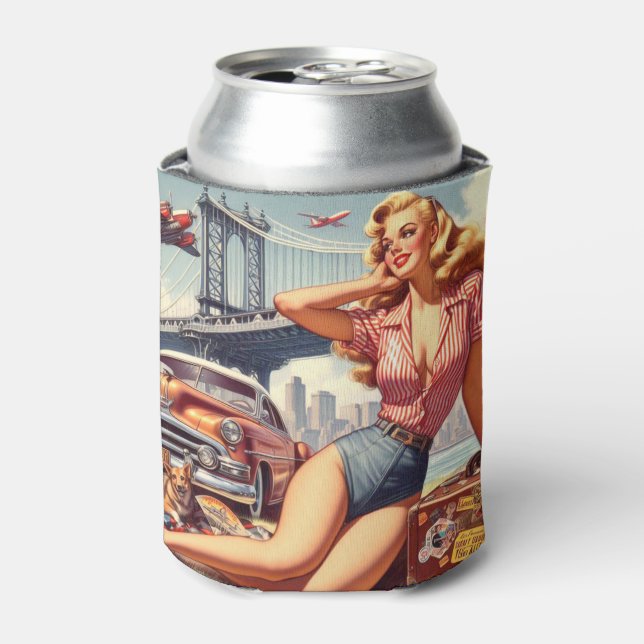 Vintage Blonde Pin-up Can Cooler (Can Front)