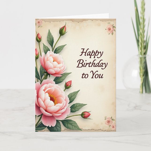Vintage Bloom Birthday Card (Front)