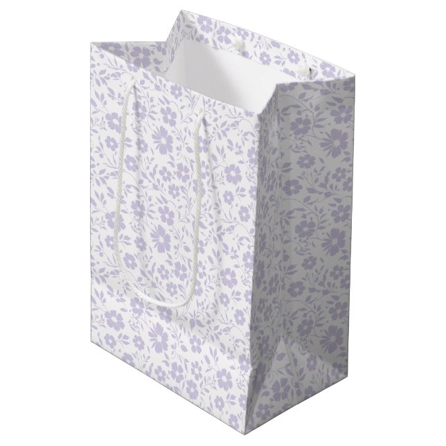 Vintage Bloom Dusty Lavender - Neutral Medium Gift Bag (Front Angled)