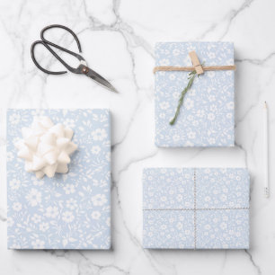 Vintage Bloom Neutral - Powder Blue Wrapping Paper Sheet