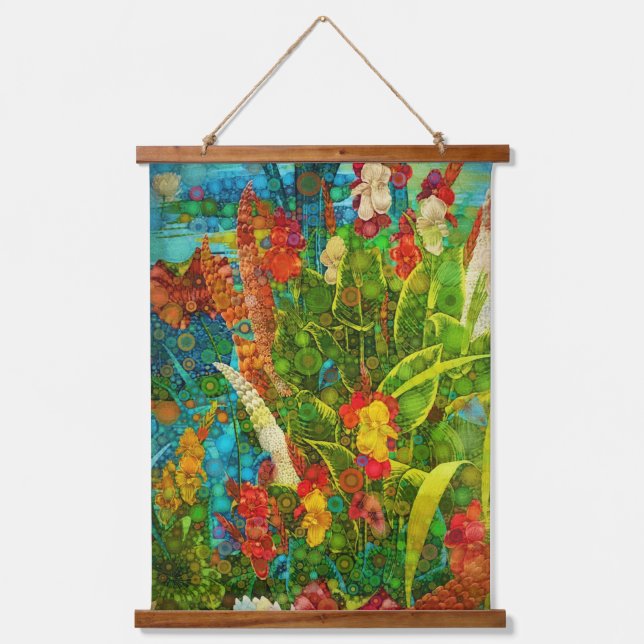 Vintage Bloom Tropical Wildflowers  Hanging Tapestry (Front)