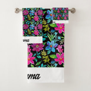 vintage blooming flowers bath towel set