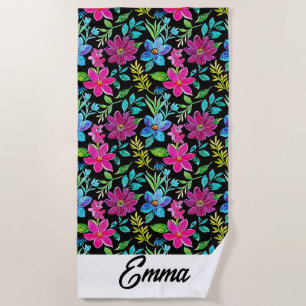 vintage blooming flowers beach towel