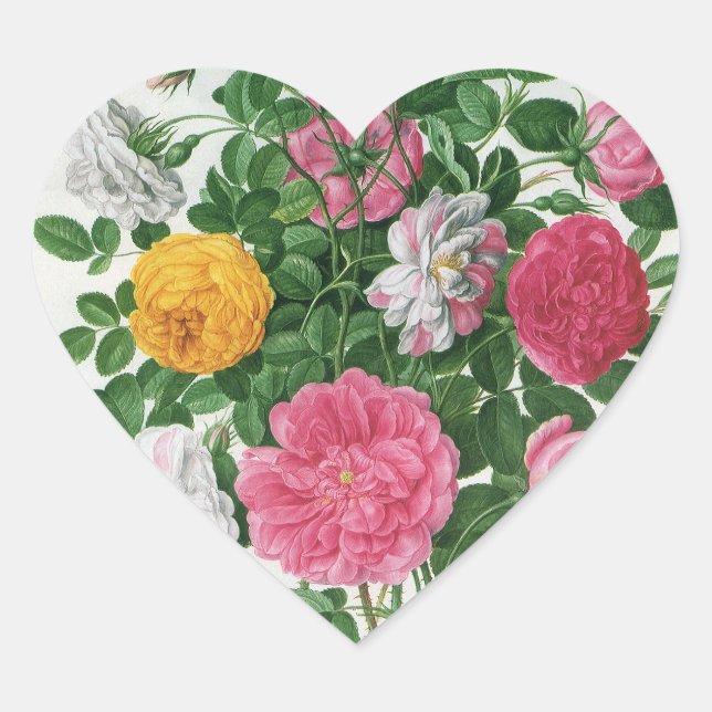 Vintage Blooming Flowers, Spring Garden Roses Heart Sticker (Front)