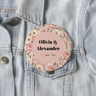 Vintage Blooming Peonies Pattern 10 Cm Round Badge