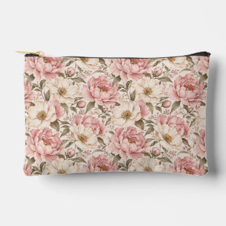 Vintage Blooming Peonies Pattern Accessory Pouch