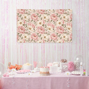 Vintage Blooming Peonies Pattern Banner