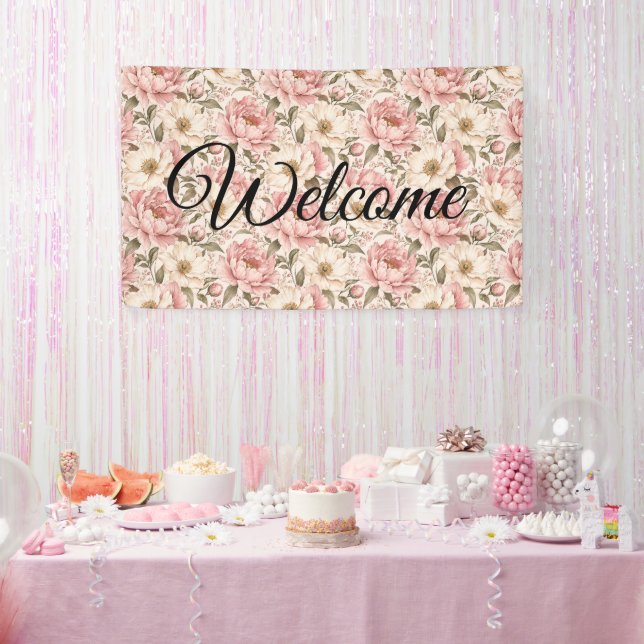 Vintage Blooming Peonies Pattern Banner (Party)