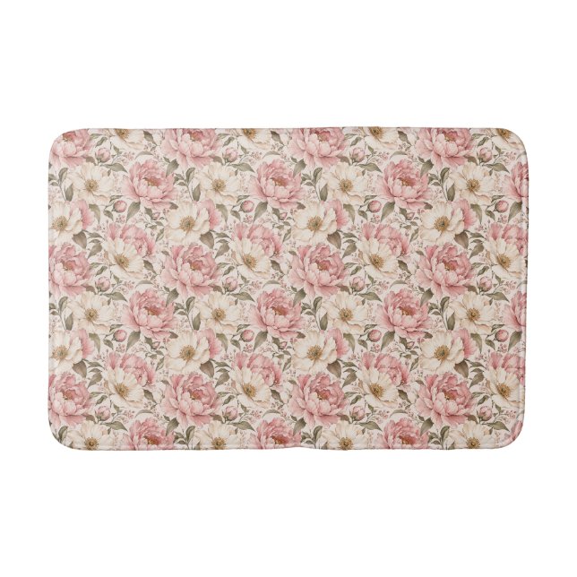 Vintage Blooming Peonies Pattern Bath Mat (Front)