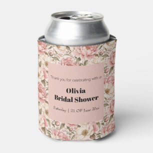 Vintage Blooming Peonies Pattern Can Cooler
