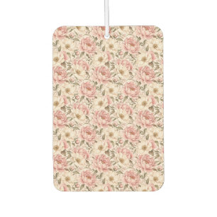 Vintage Blooming Peonies Pattern Car Air Freshener