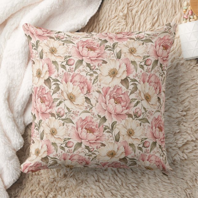 Vintage Blooming Peonies Pattern Cushion (Blanket)