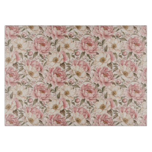Vintage Blooming Peonies Pattern Cutting Board