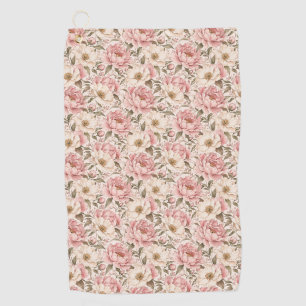 Vintage Blooming Peonies Pattern Golf Towel