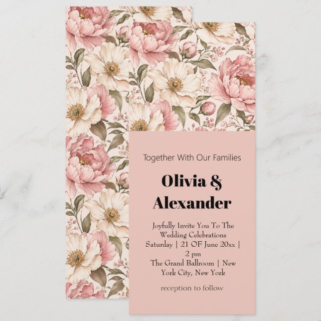 Vintage Blooming Peonies Pattern Invitation (Front/Back)