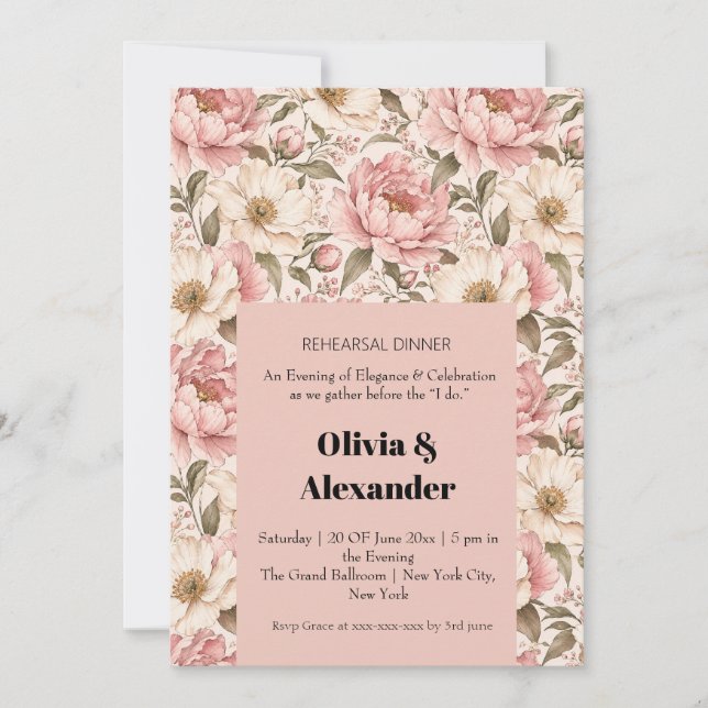 Vintage Blooming Peonies Pattern Invitation (Front)