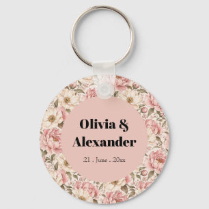 Vintage Blooming Peonies Pattern Key Ring