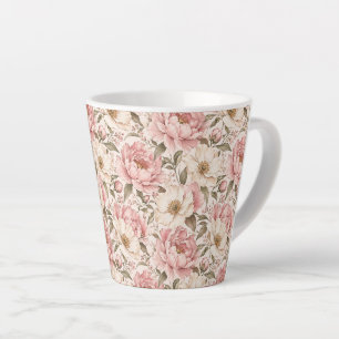 Vintage Blooming Peonies Pattern Latte Mug