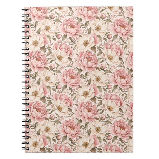 Vintage Blooming Peonies Pattern Notebook (Front)