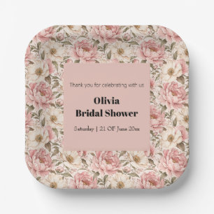 Vintage Blooming Peonies Pattern Paper Plate