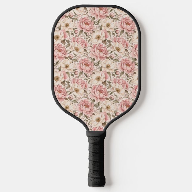 Vintage Blooming Peonies Pattern Pickleball Paddle (Front)