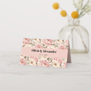 Vintage Blooming Peonies Pattern Place Card